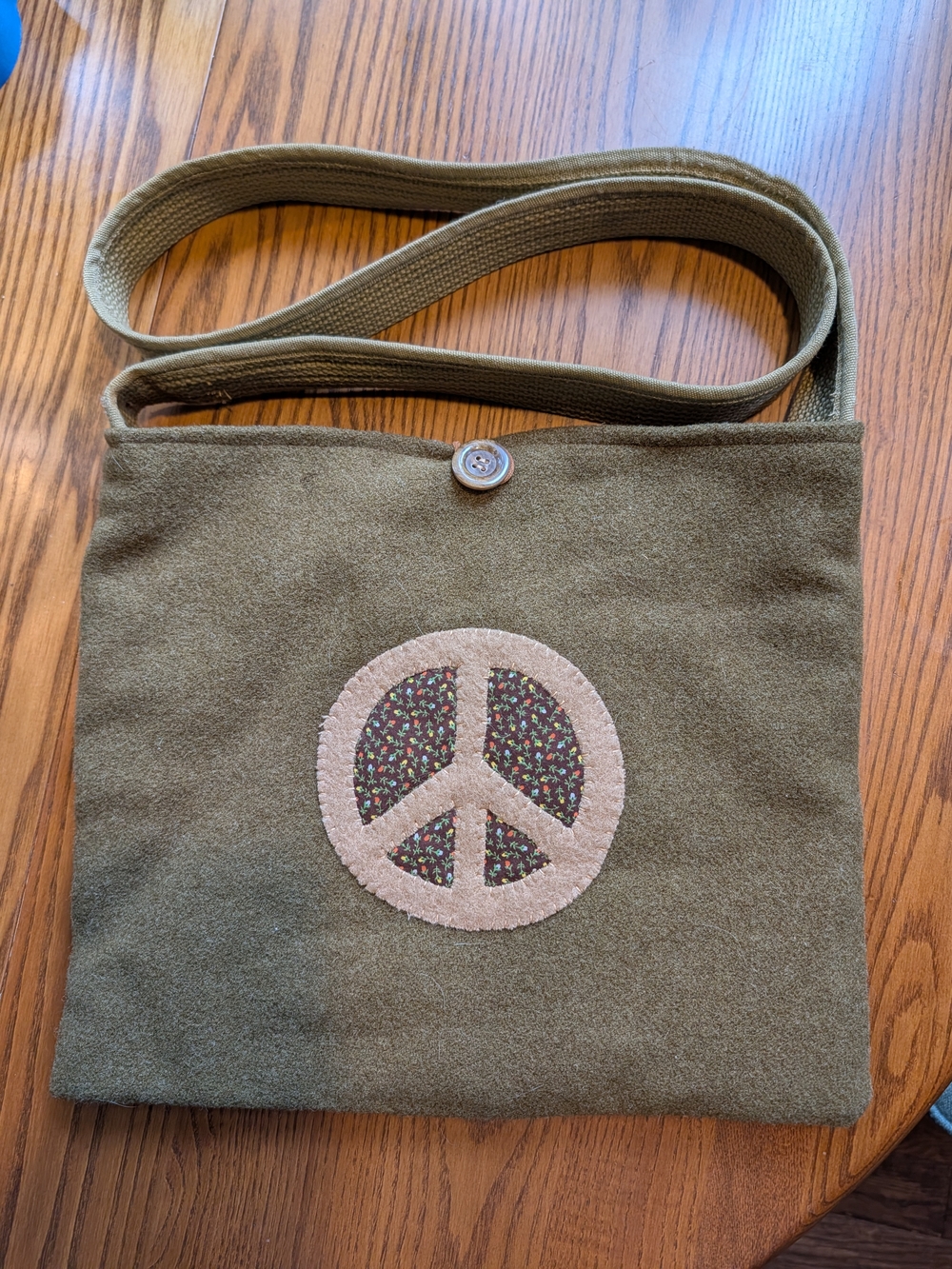 Vintage Olive Green Peace Symbol Crossbody Bag